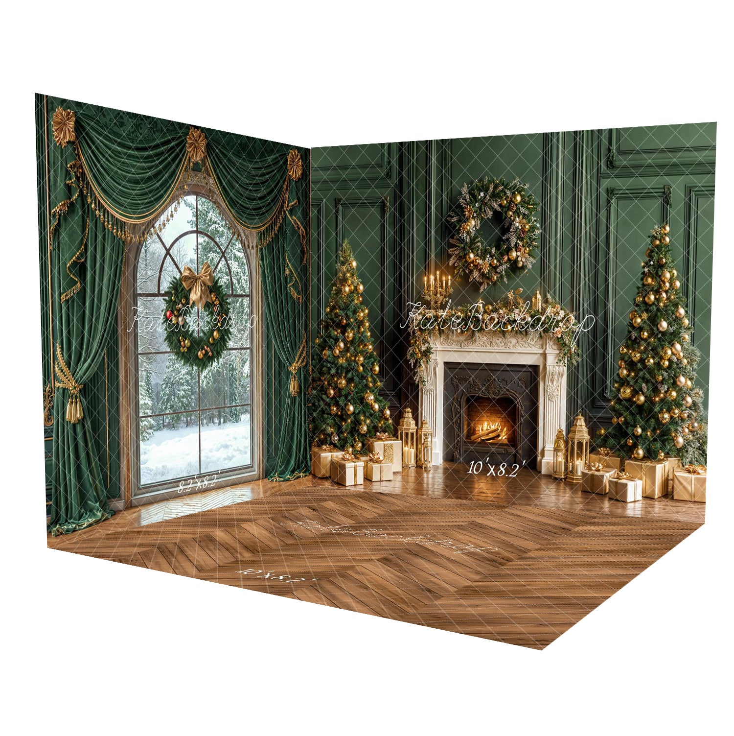 Kate Green Christmas Window Fireplace Room Set
