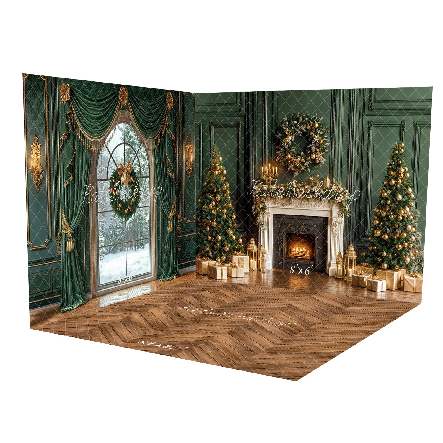 Kate Green Christmas Window Fireplace Room Set