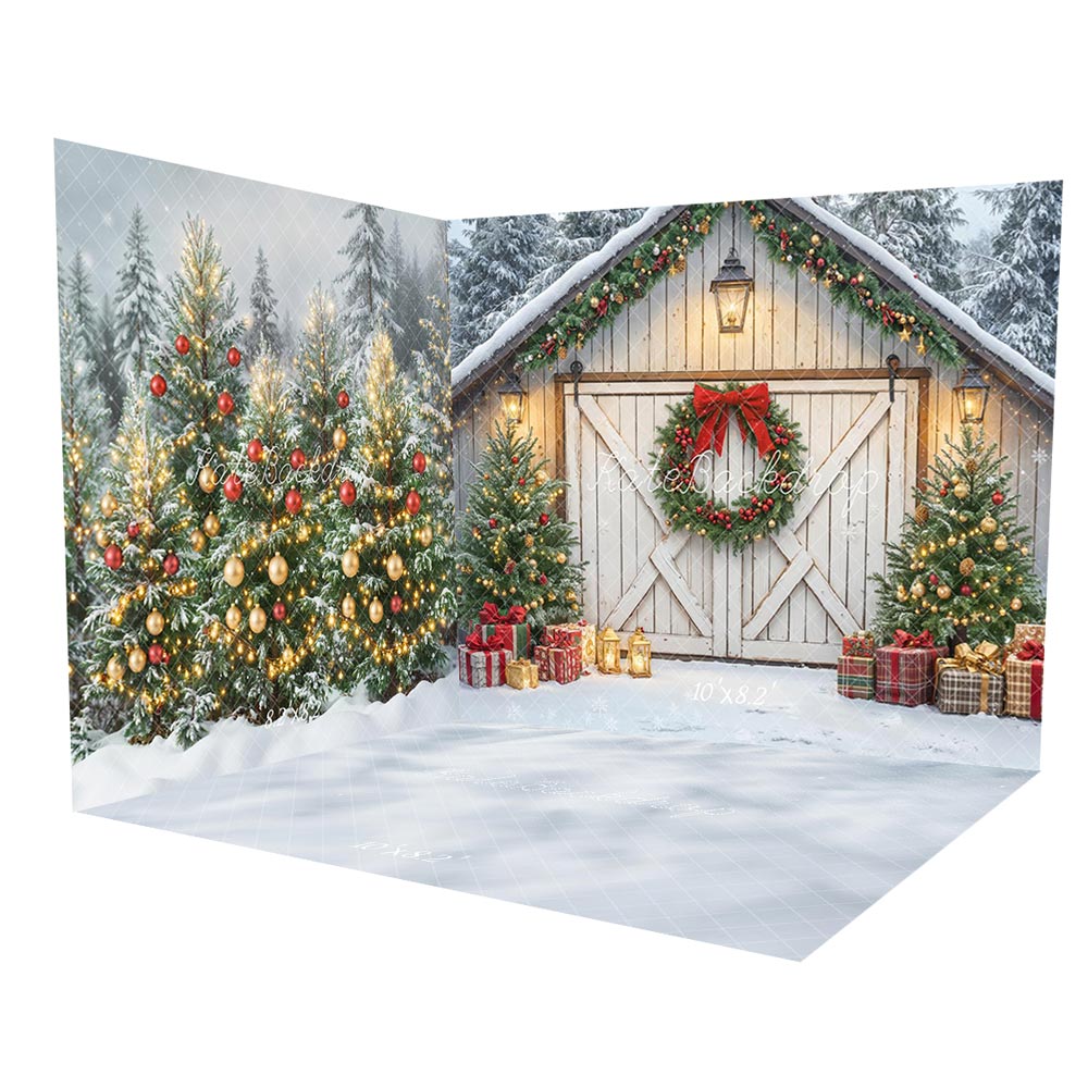 Kate Christmas Forest Wreath Cottage Room Set - Kate Backdrop AU
