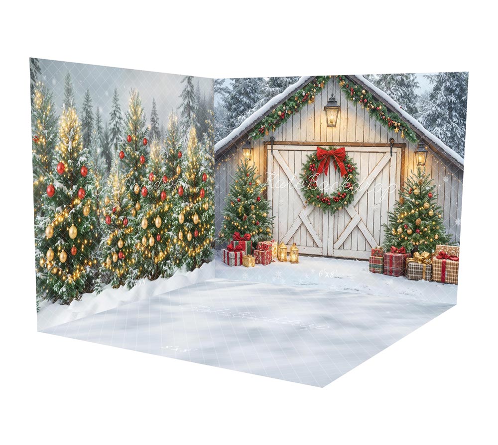 Kate Christmas Forest Wreath Cottage Room Set - Kate Backdrop AU