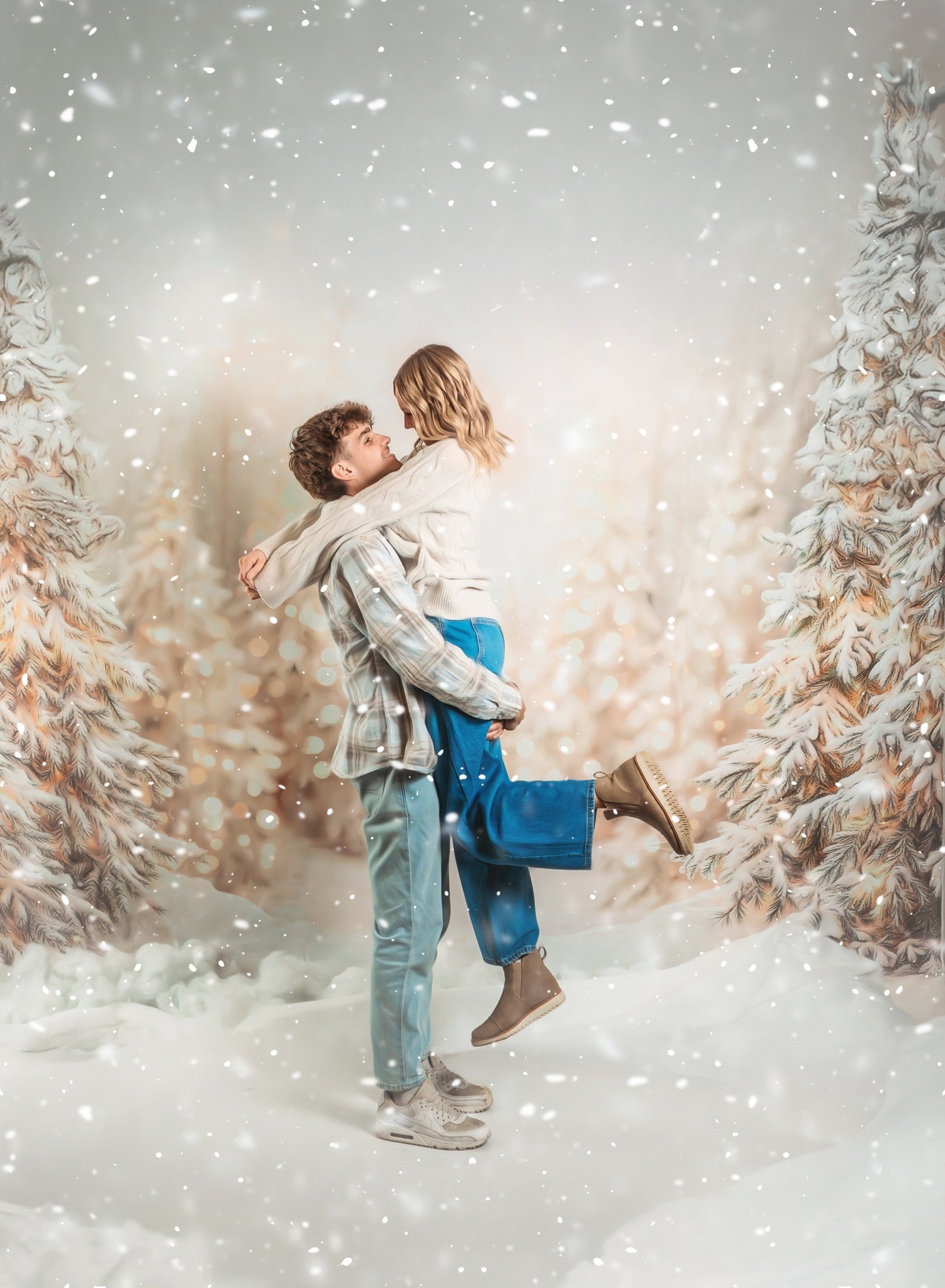 Kate Christmas Snowy Trees Bokeh Backdrop Designed by Emetselch