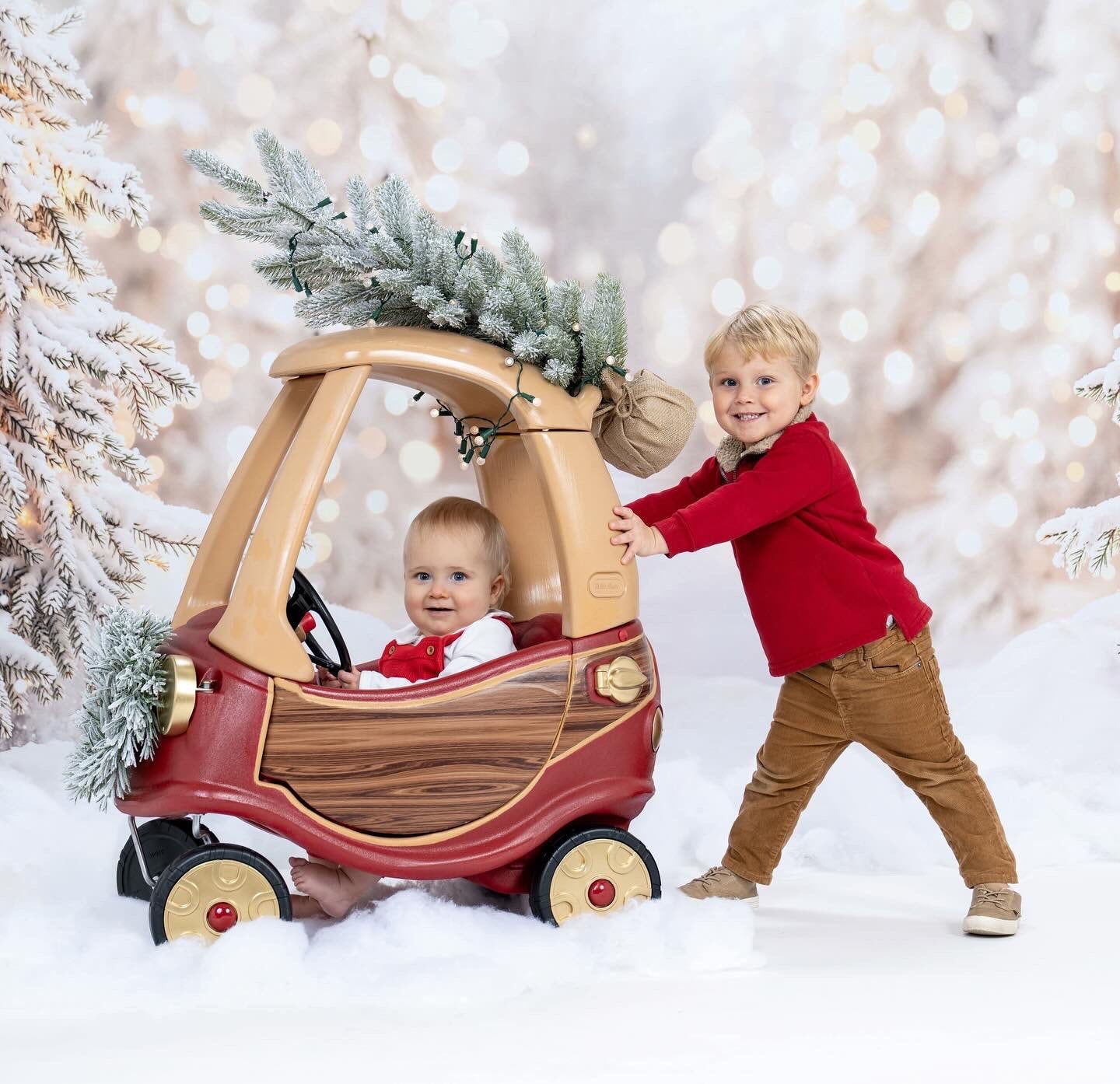 Kate Christmas Snow Forest Bokeh Fleece Backdrop Designed by Emetselch