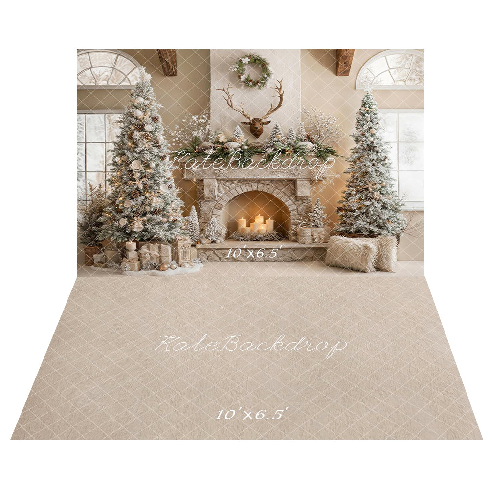 Kate Christmas Fireplace Decoration Backdrop+Abstract Floor Backdrop - Kate Backdrop AU