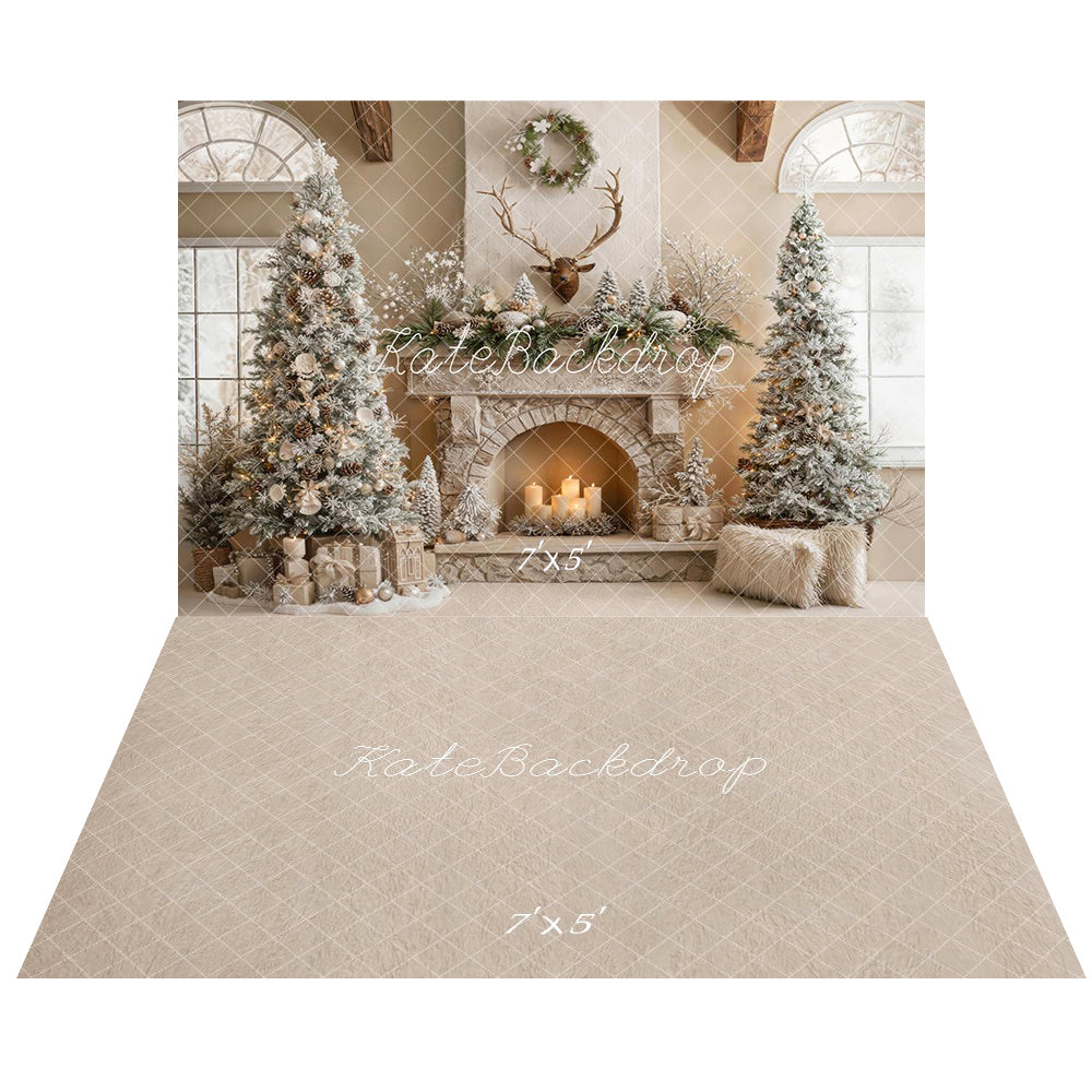 Kate Christmas Fireplace Decoration Backdrop+Abstract Floor Backdrop - Kate Backdrop AU