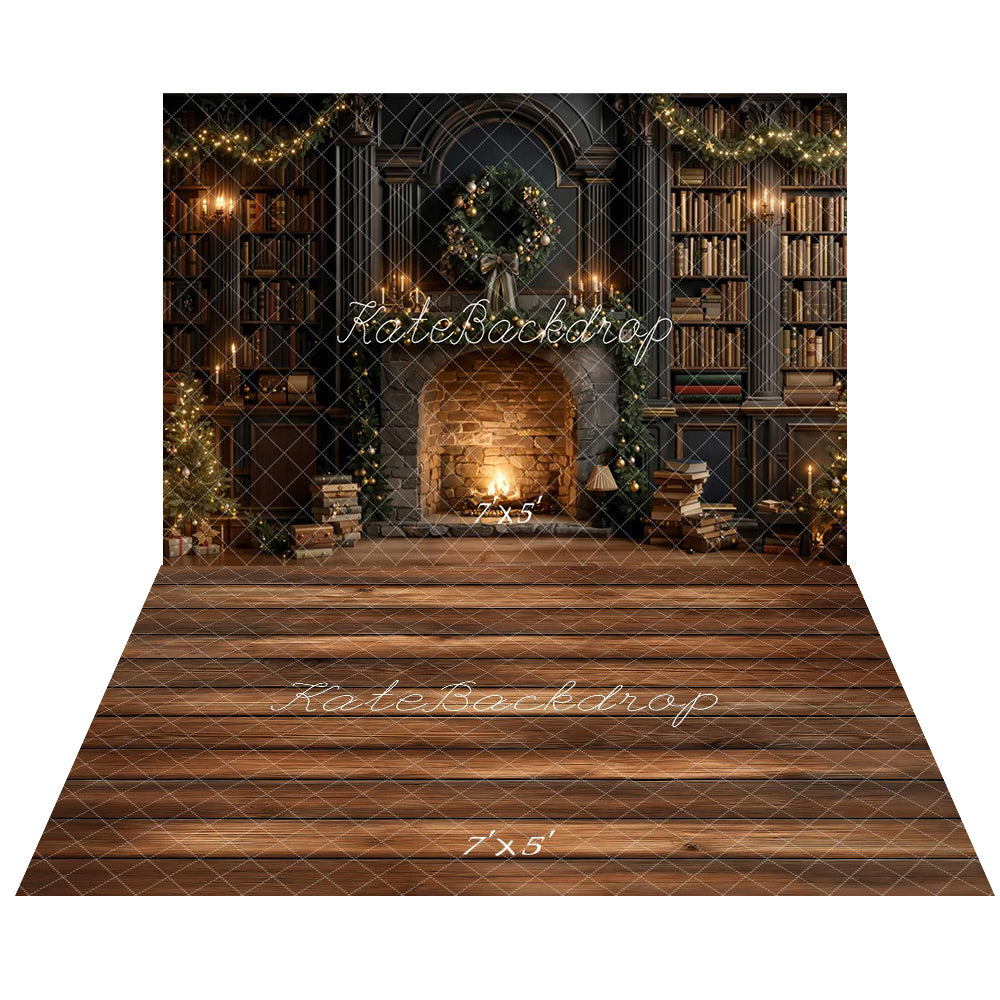 Kate Fireplace Bookshelf Backdrop+Wood Floor Backdrop - Kate Backdrop AU