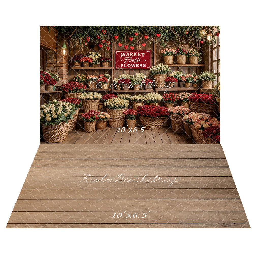 Kate Spring Flower Market +Wood Floor Backdrop