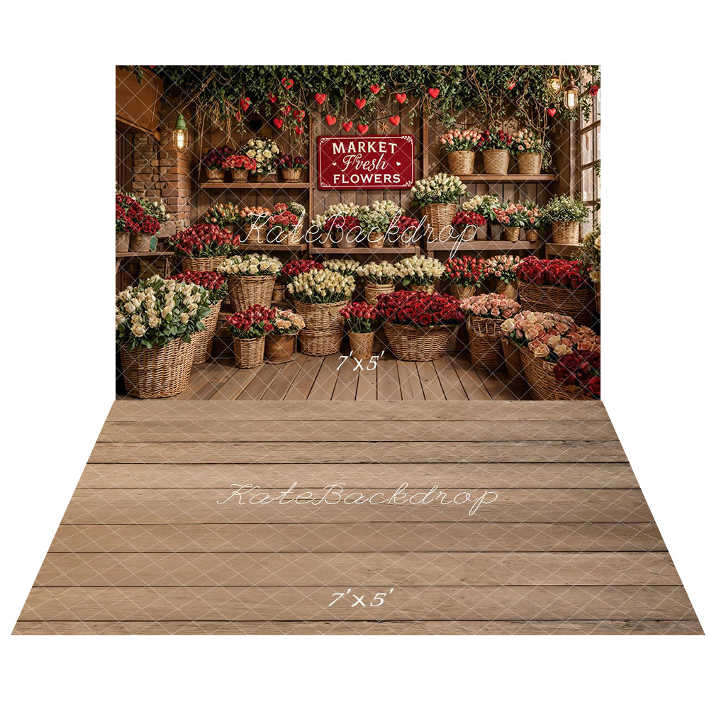 Kate Spring Flower Market +Wood Floor Backdrop