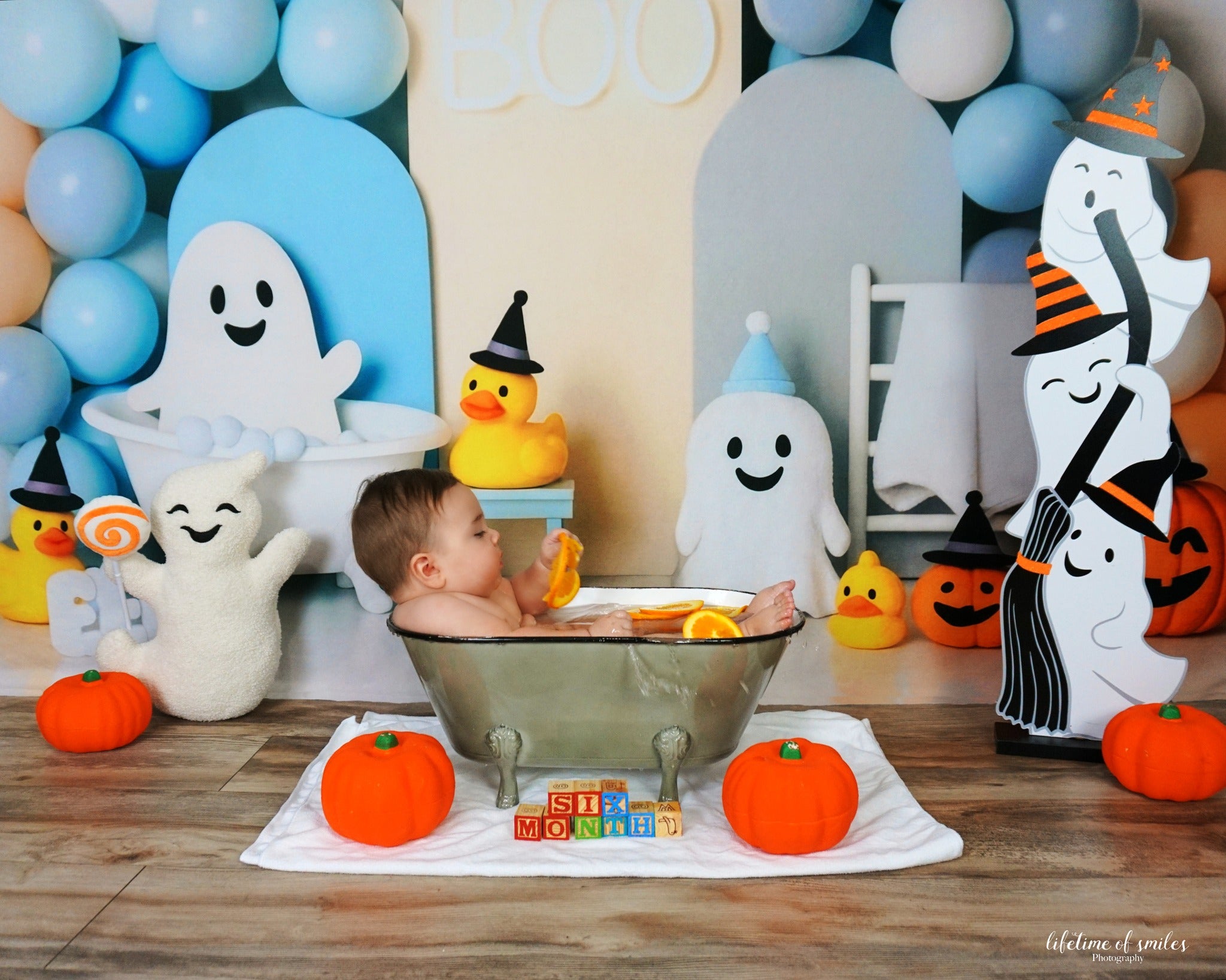 Kate Halloween Ghost Bathtub Balloons Backdrop Designed by Patty Roberts
