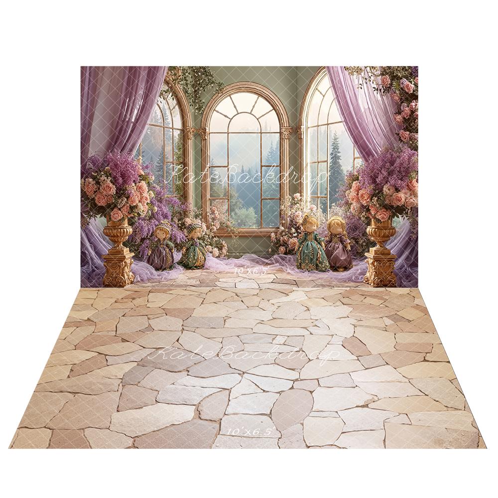 Kate Spring Window Purple Doll+Stone Floor Backdrop