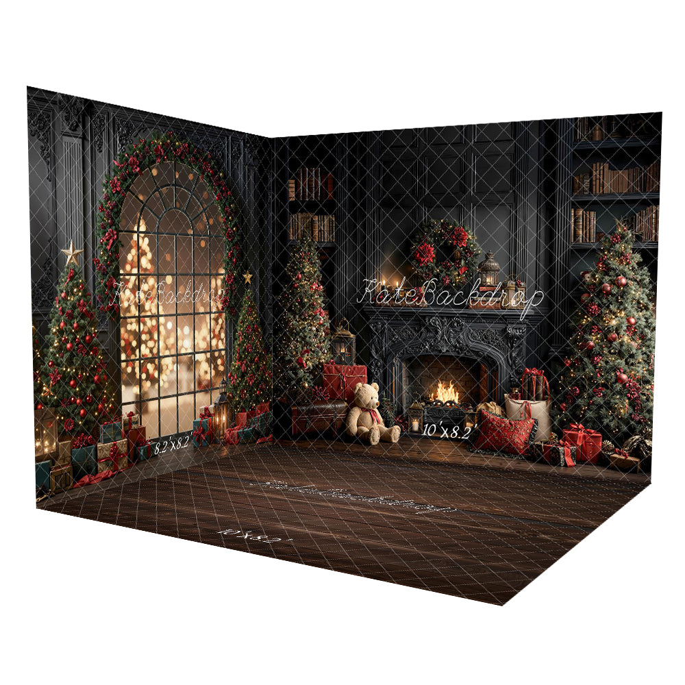 Kate Christmas Black Fireplace Bokeh Arch Window Room Set