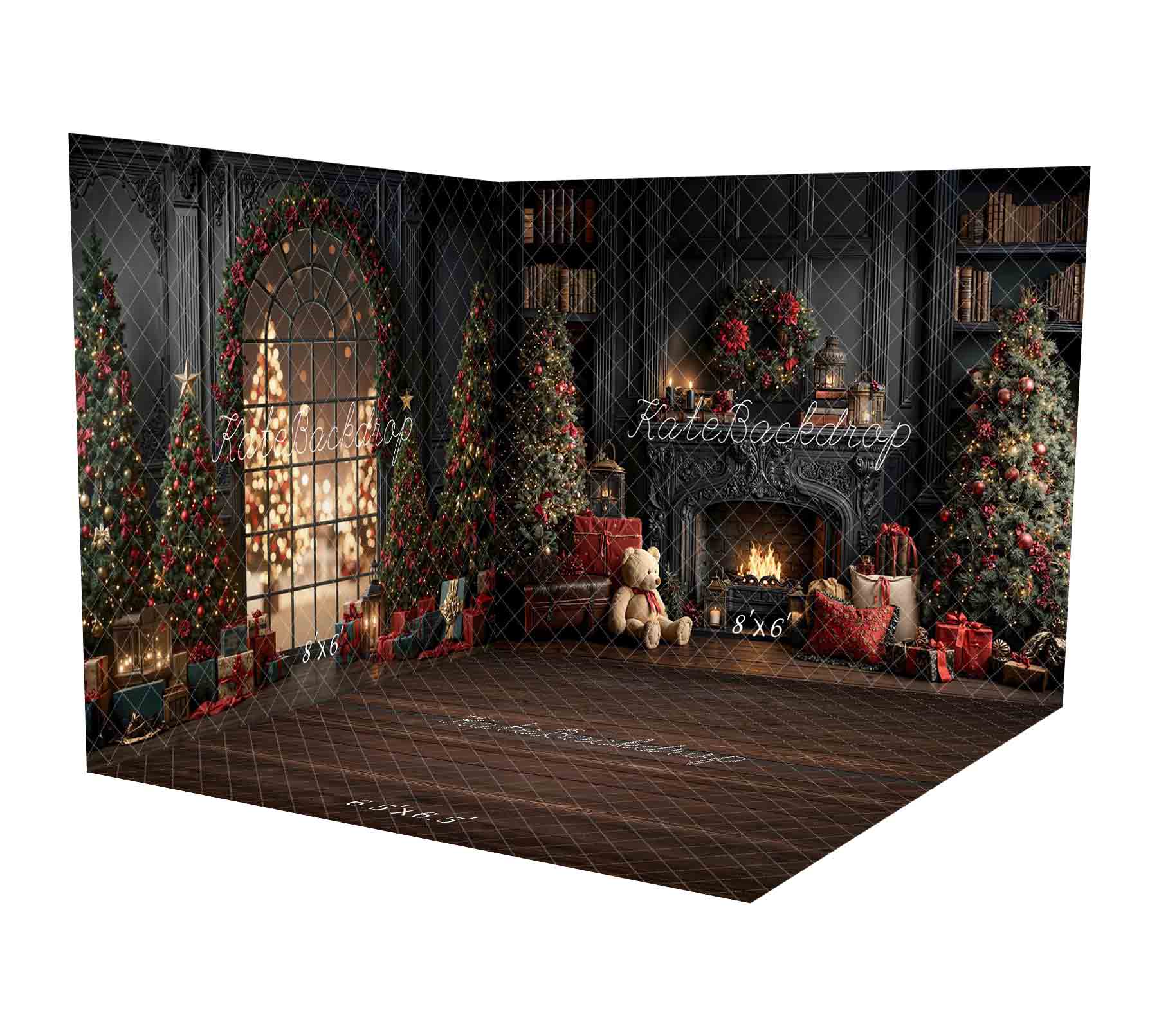 Kate Christmas Black Fireplace Bokeh Arch Window Room Set
