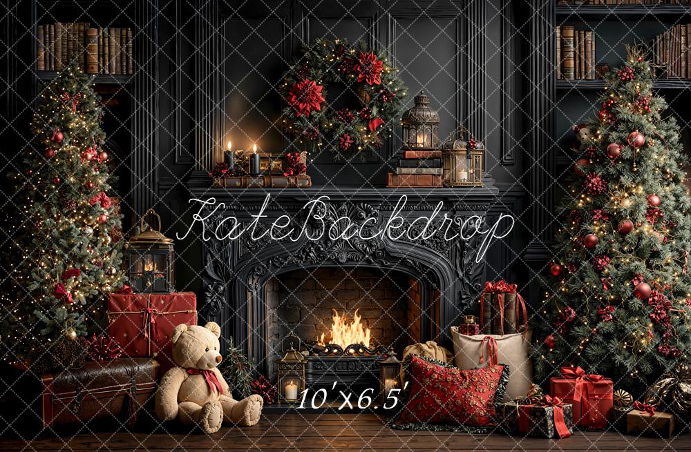 Kate Black Christmas Tree Frieplace Backdrop Designed by Emetselch