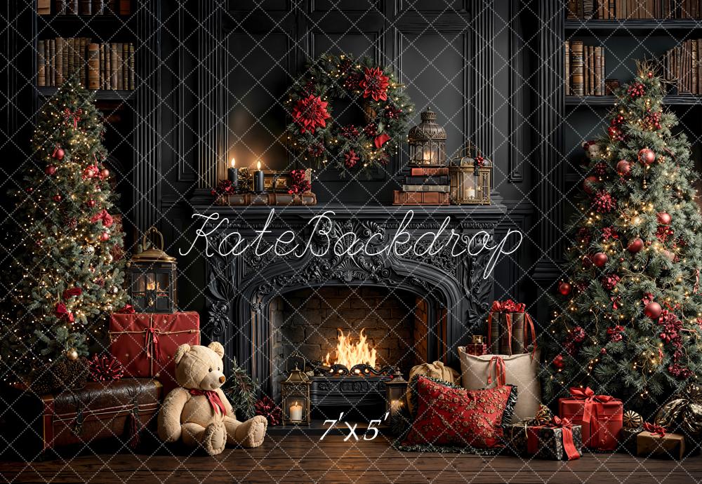 Kate Black Christmas Tree Frieplace Backdrop Designed by Emetselch