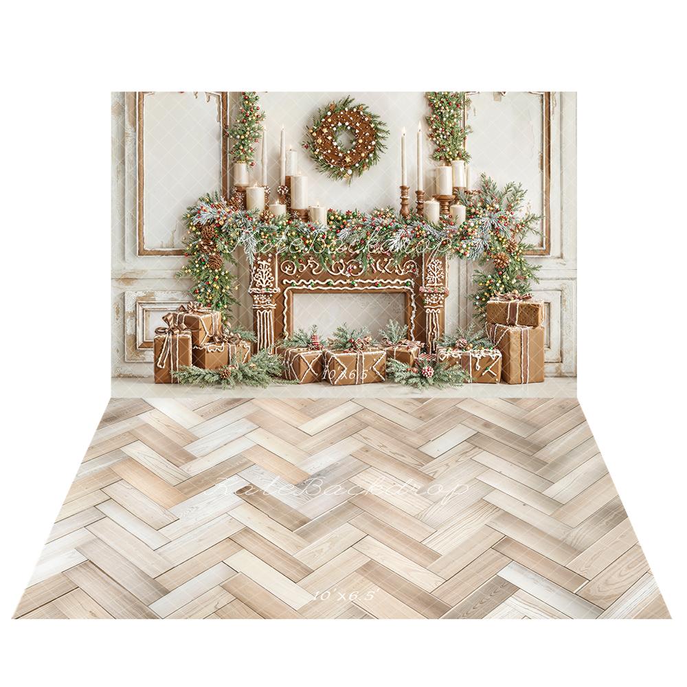 Kate Gingerbread Christmas Backdrop+Twill Wood Floor Backdrop