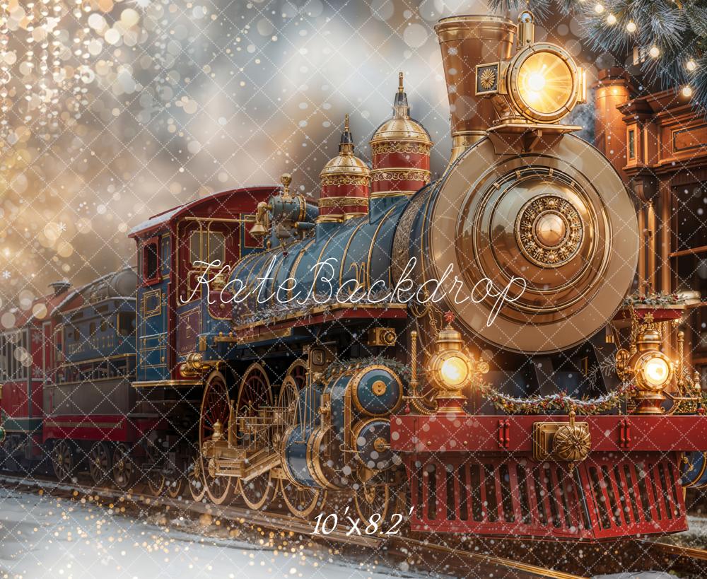 Kate Train Nutcracker Christmas Tree Clock Backdrop Designed by Emetselch - Kate Backdrop AU