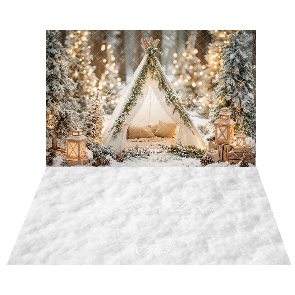 Kate Winter Forest Tent Bokeh Backdrop+Snow Floor Backdrop