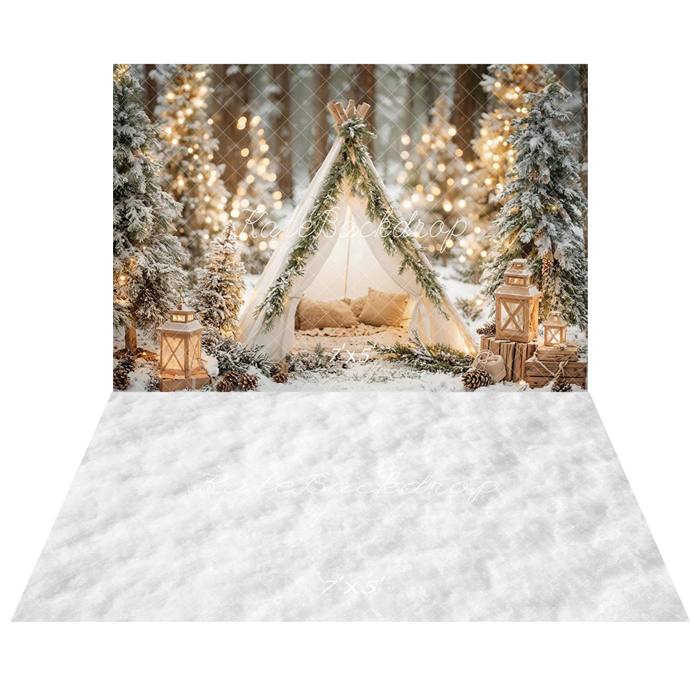 Kate Winter Forest Tent Bokeh Backdrop+Snow Floor Backdrop