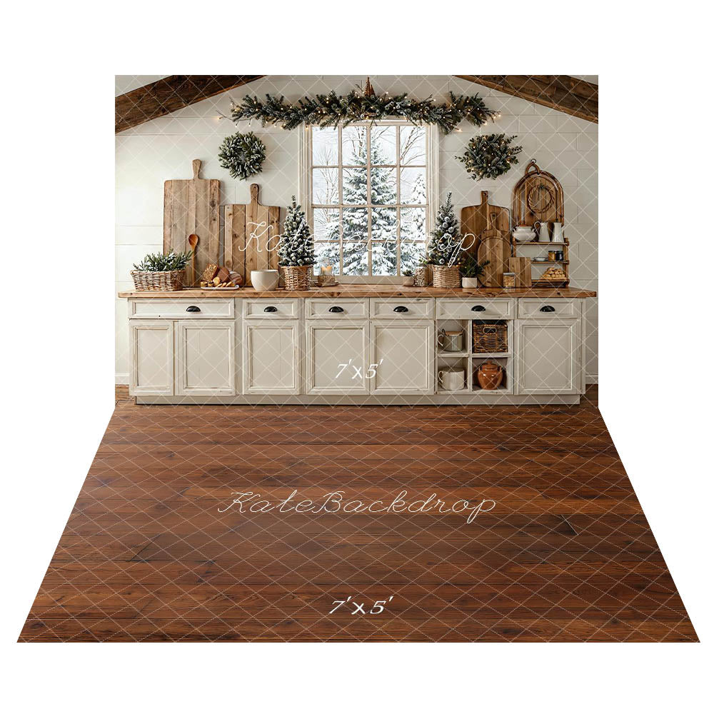 Kate Winter Christmas Kitchen+Wood Floor Backdrop