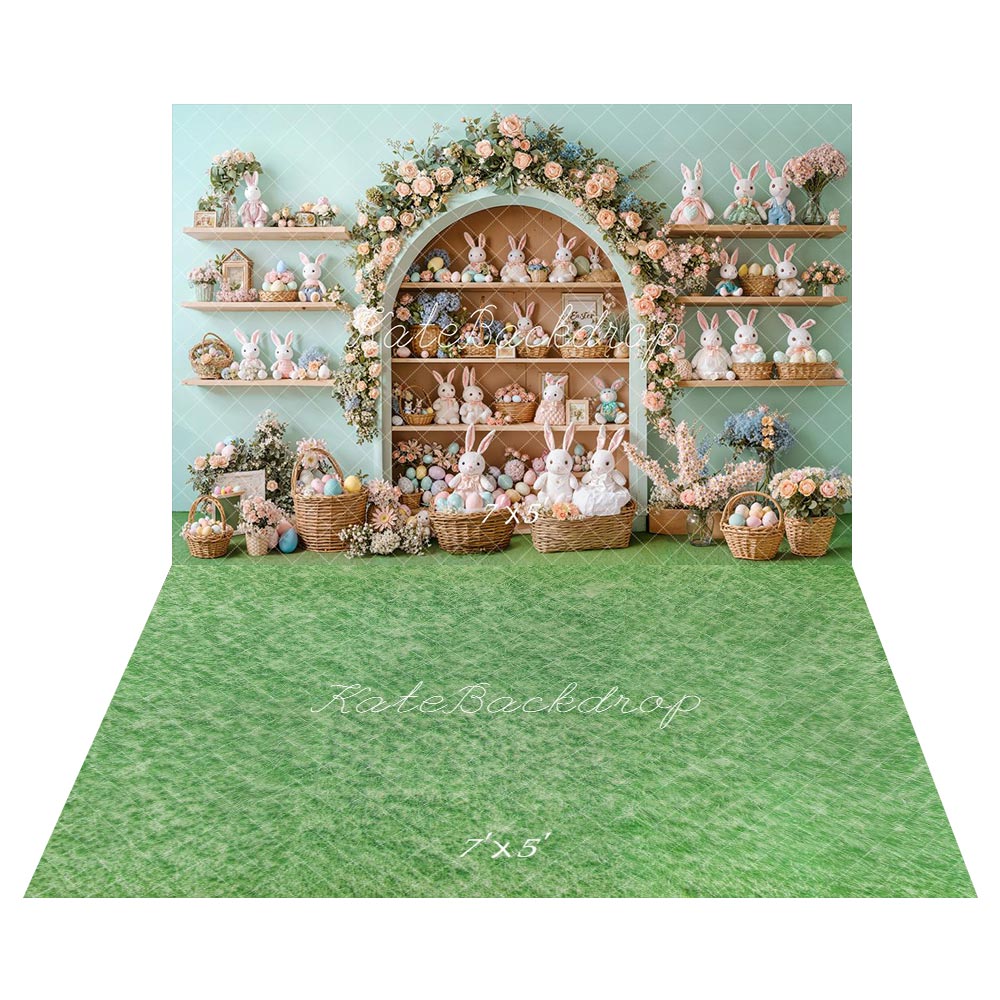 Kate Easter Bunny Backdrop+Green Grass Floor Backdrop