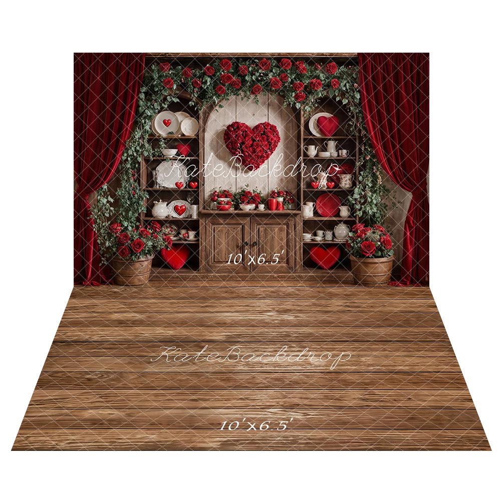 Kate Valentine's Day Rose Cabinet Backdrop+Wood Floor Backdrop