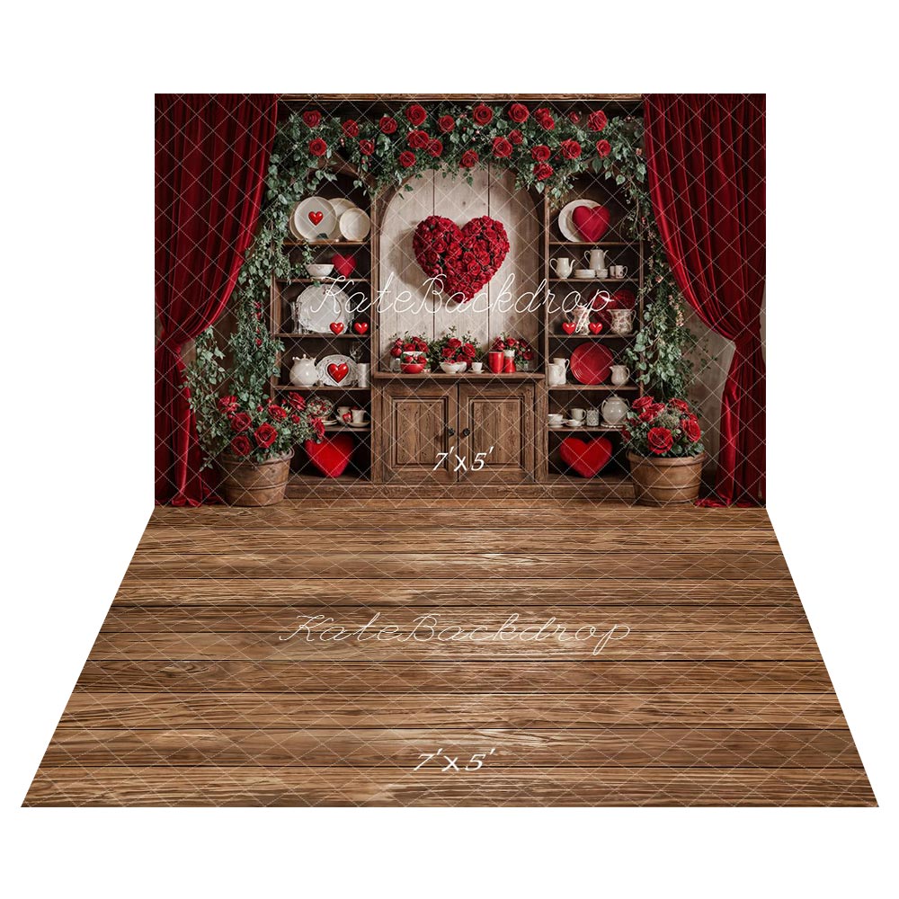 Kate Valentine's Day Rose Cabinet Backdrop+Wood Floor Backdrop