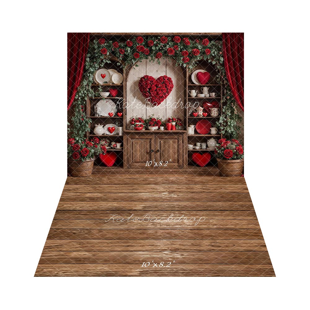 Kate Valentine's Day Rose Cabinet Backdrop+Wood Floor Backdrop