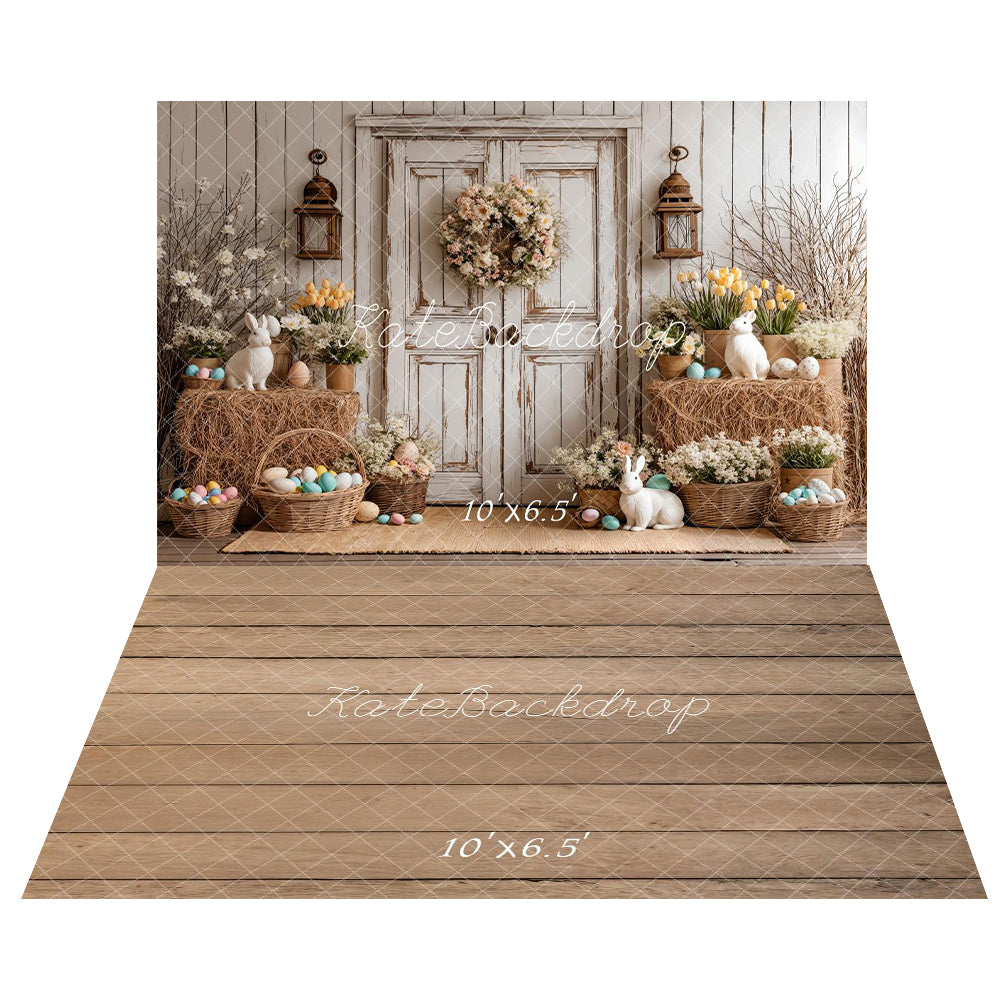 Kate Retro Barn Door Easter Backdrop+Wood Floor Backdrop