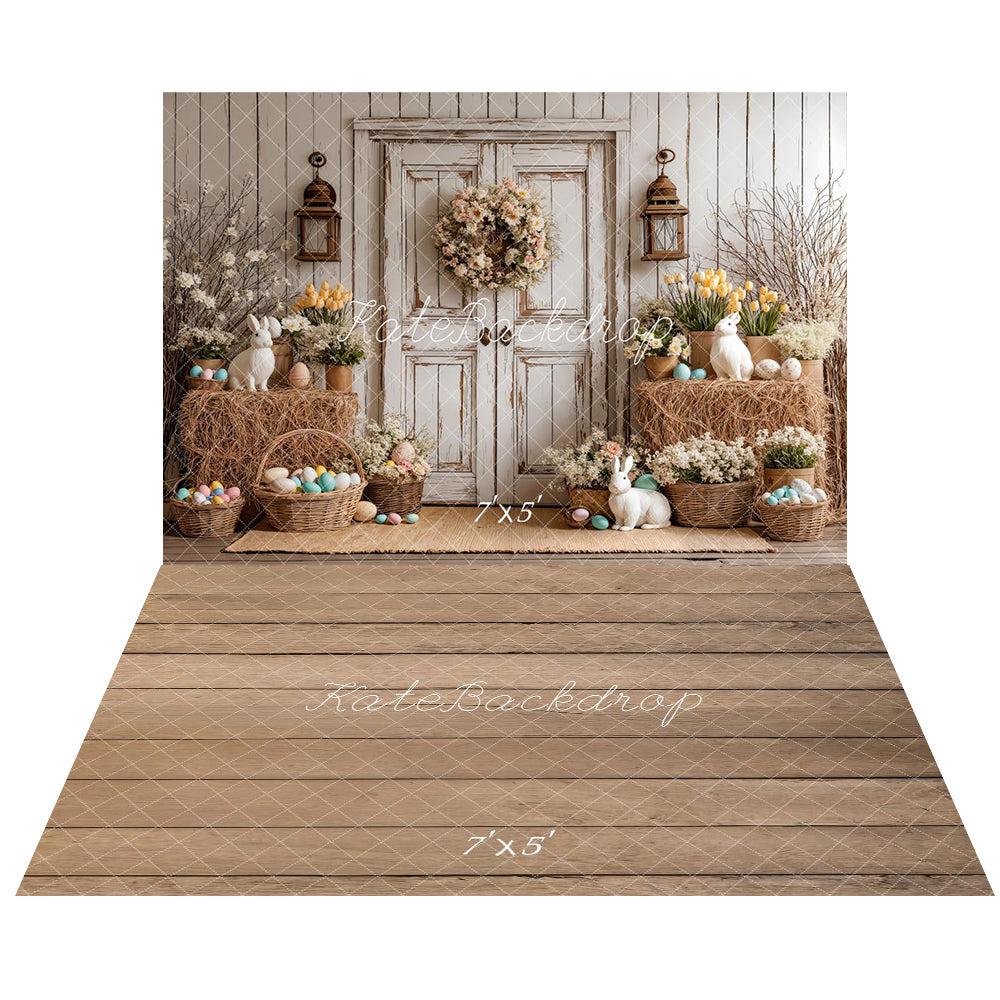 Kate Retro Barn Door Easter Backdrop+Wood Floor Backdrop