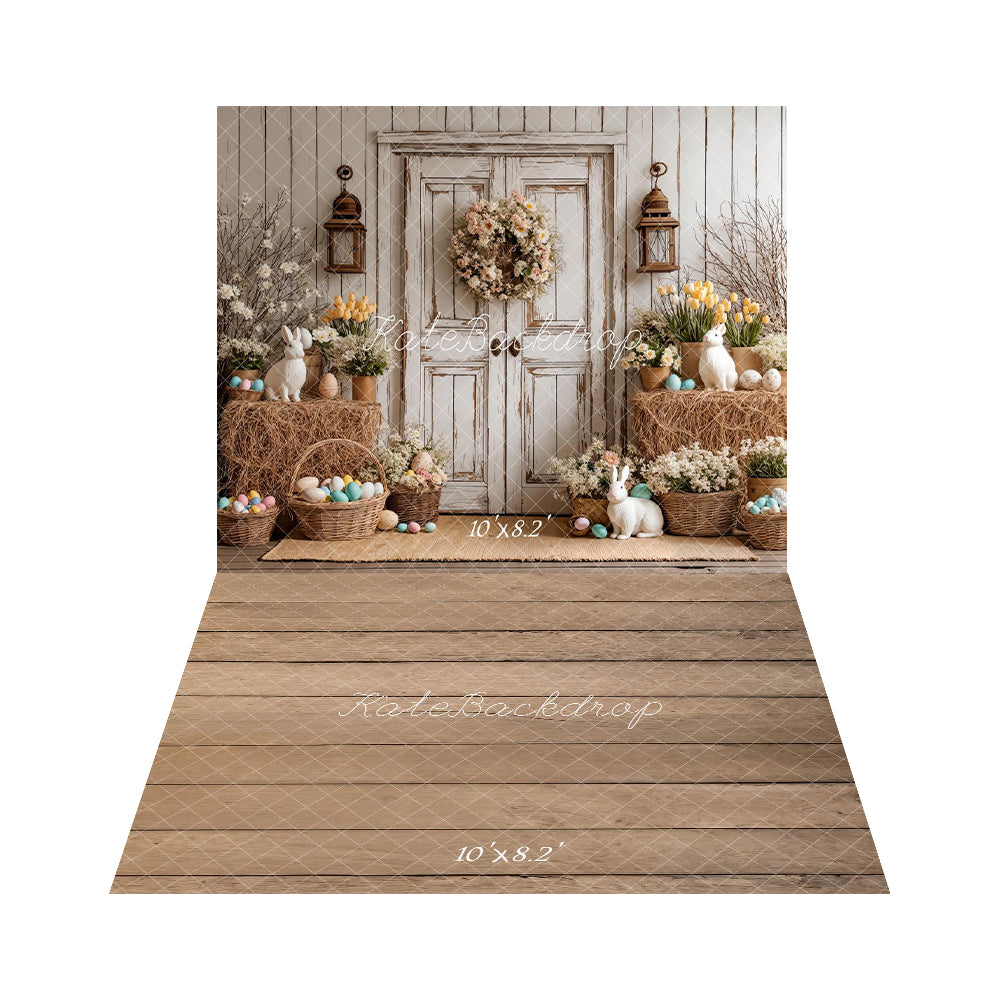 Kate Retro Barn Door Easter Backdrop+Wood Floor Backdrop