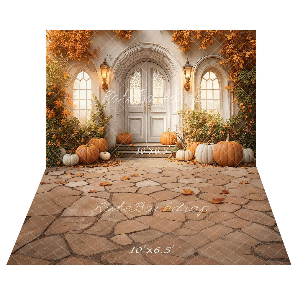 Kate Autumn Leaves Door Pumpkin Backdrop+Stone Floor Backdrop