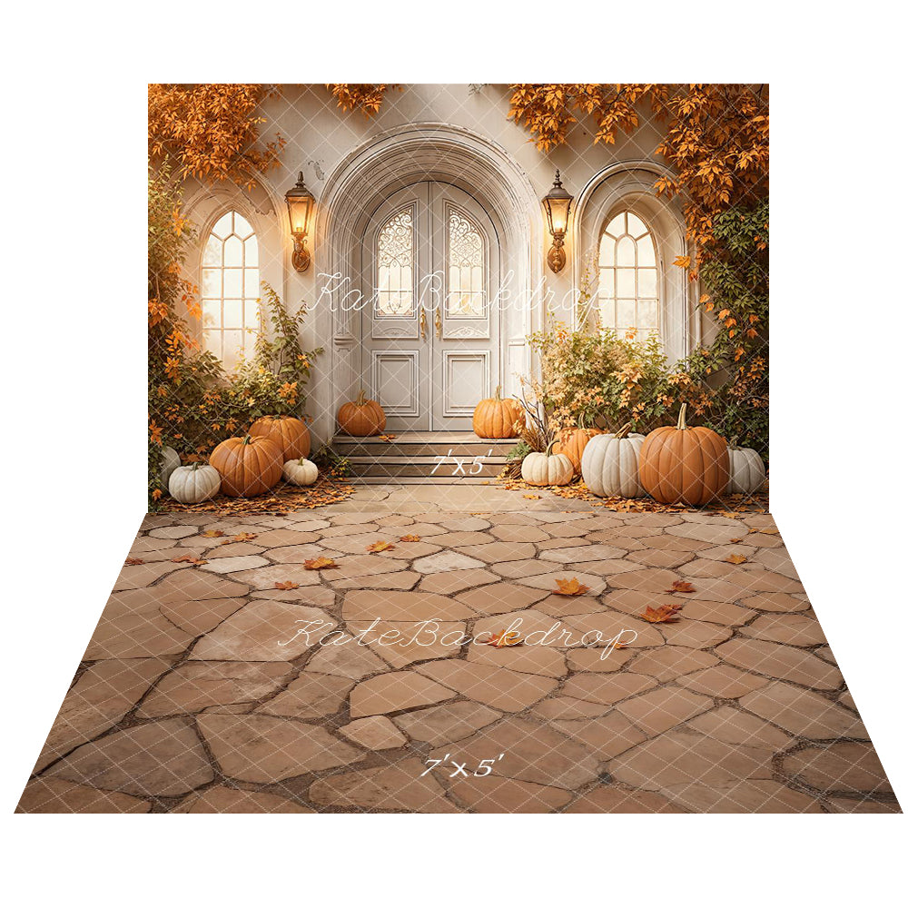 Kate Autumn Leaves Door Pumpkin Backdrop+Stone Floor Backdrop