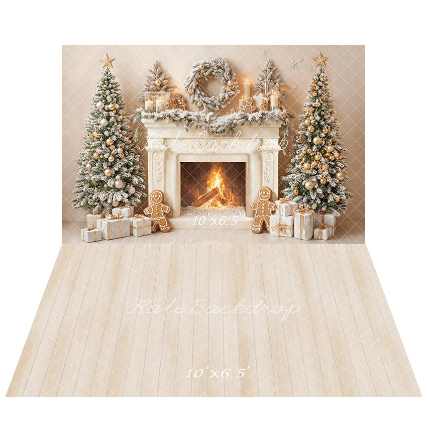 Kate Christmas Tree Fireplace Backdrop+Wood Floor Backdrop