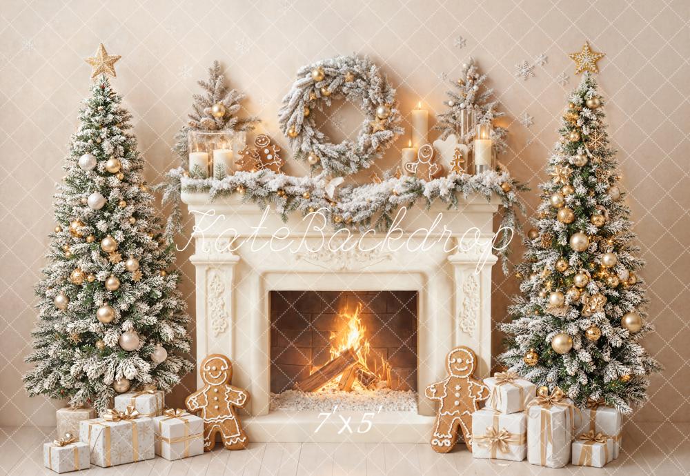 Kate Christmas Fireplace Wreath Presents Backdrop Designed by Emetselch