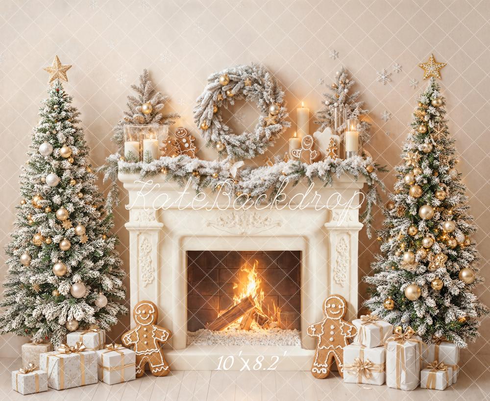 Kate Christmas Fireplace Wreath Presents Backdrop Designed by Emetselch - Kate Backdrop AU