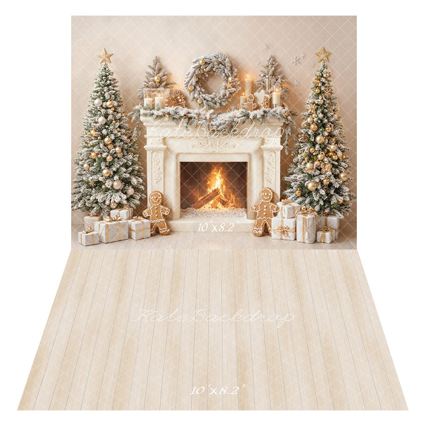 Kate Christmas Tree Fireplace Backdrop+Wood Floor Backdrop