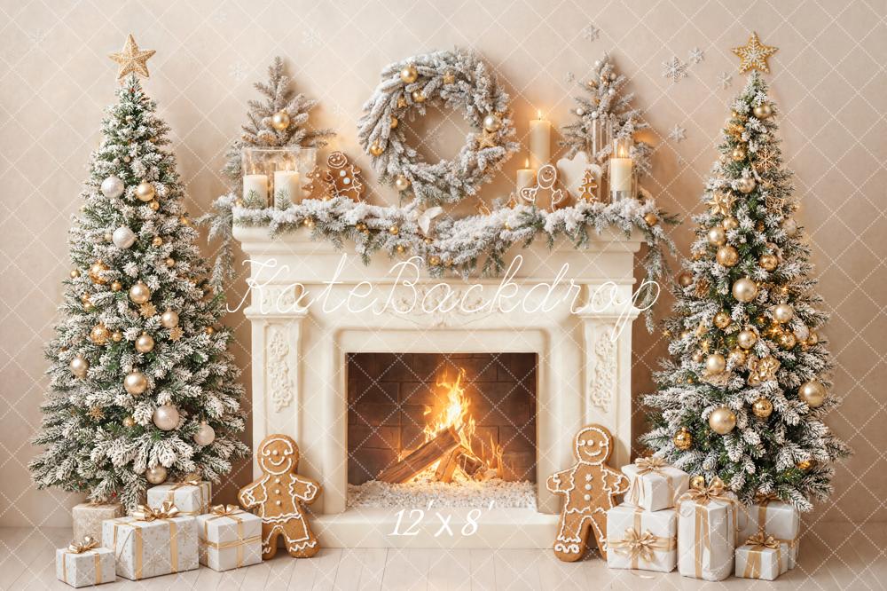 Kate Christmas Fireplace Wreath Presents Backdrop Designed by Emetselch - Kate Backdrop AU