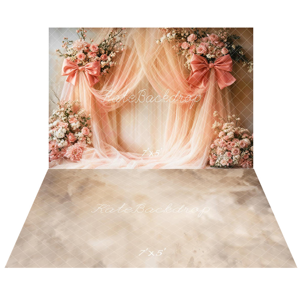 Kate Peach Curtains Bows Backdrop+Abstract Floor Backdrop