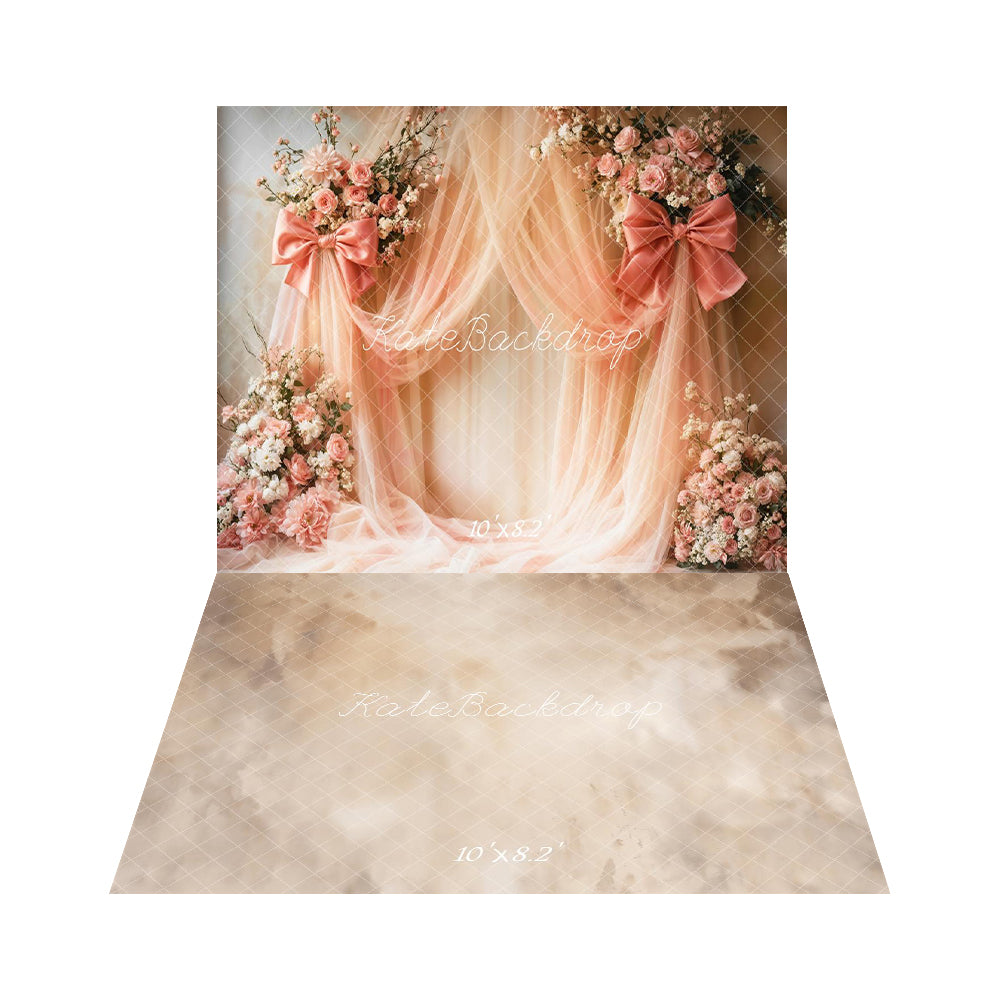 Kate Peach Curtains Bows Backdrop+Abstract Floor Backdrop