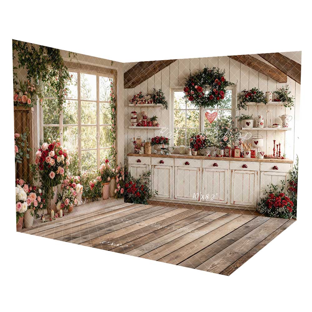 Kate Valentine's Day Wooden House Window Flowers Room Set