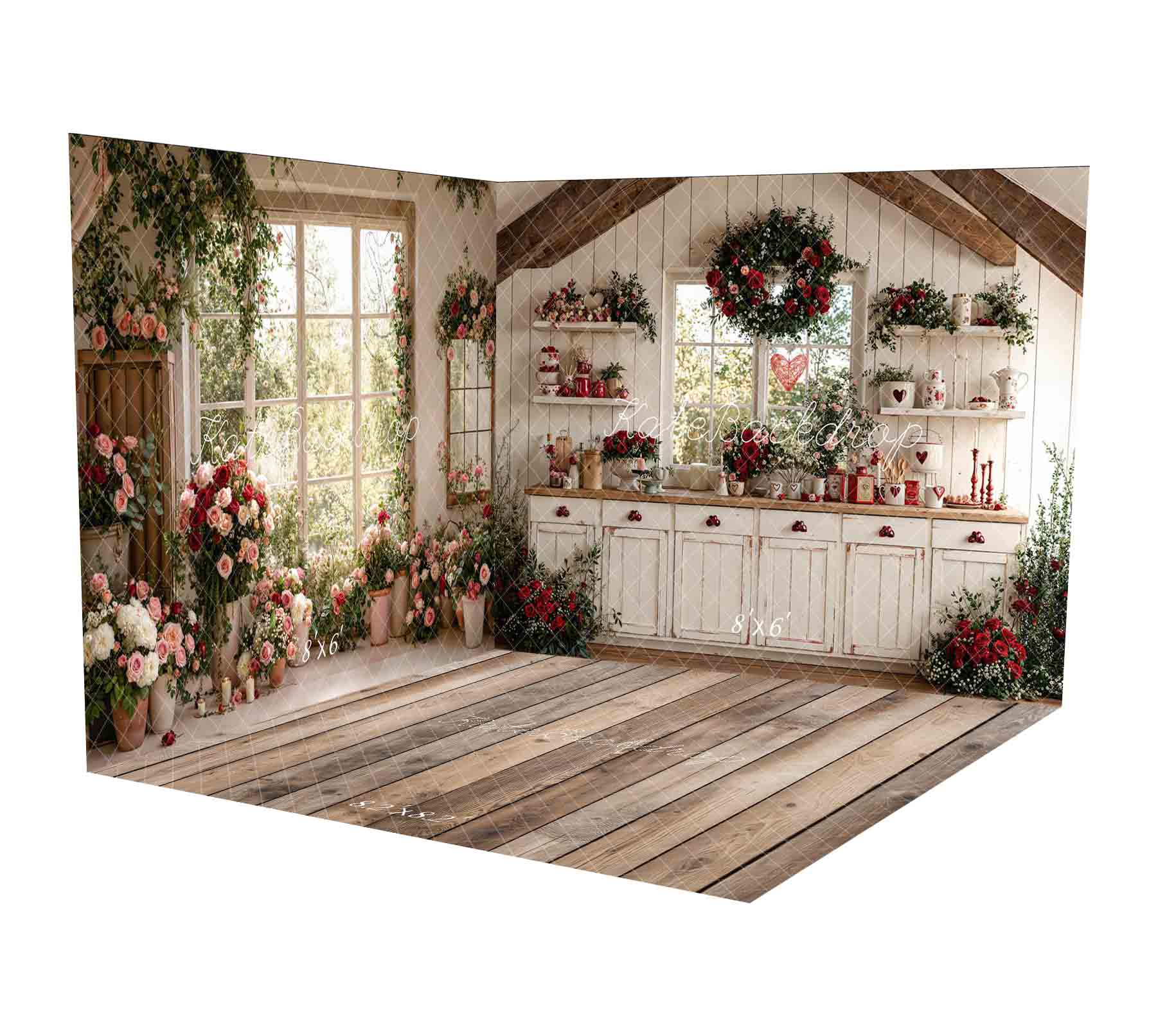 Kate Valentine's Day Wooden House Window Flowers Room Set
