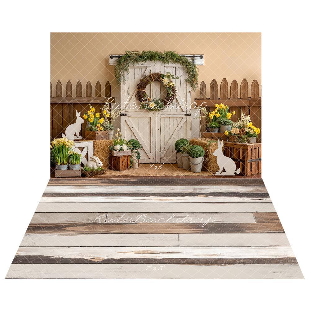 Kate Easter Bunny Door Backdrop+Wood Floor Backdrop