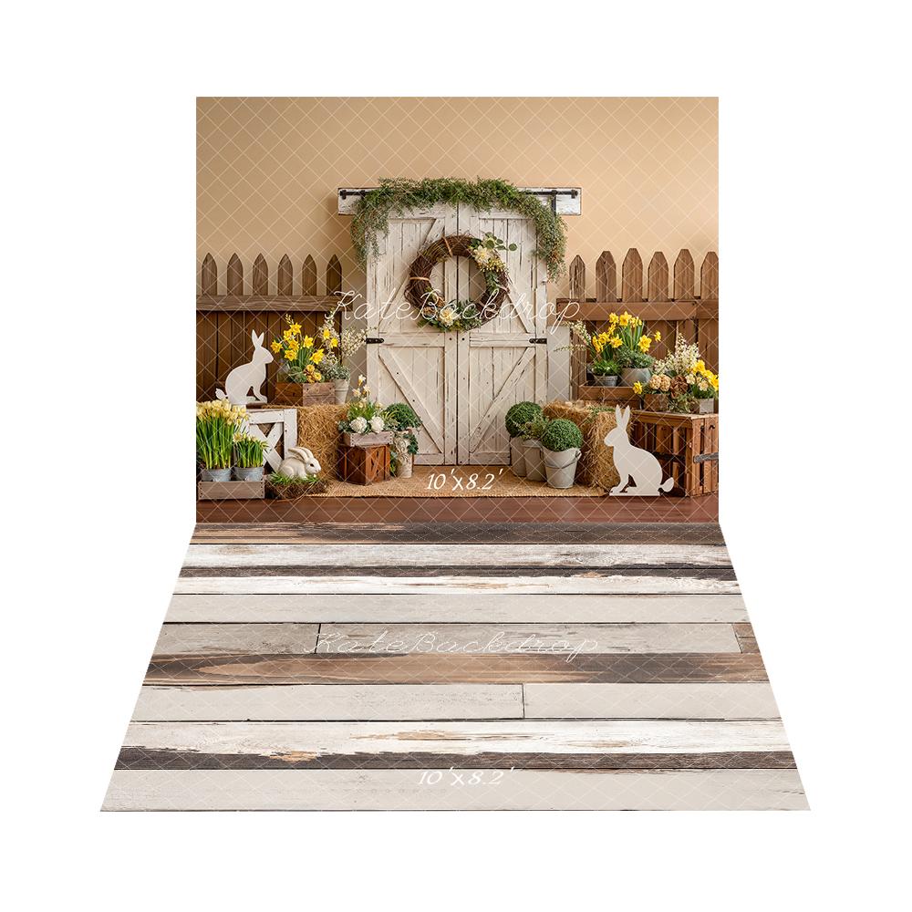 Kate Easter Bunny Door Backdrop+Wood Floor Backdrop