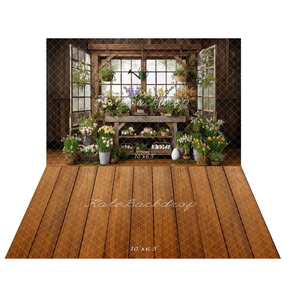 Kate Easter Egg Flower Pot Backdrop+Wood Floor Backdrop