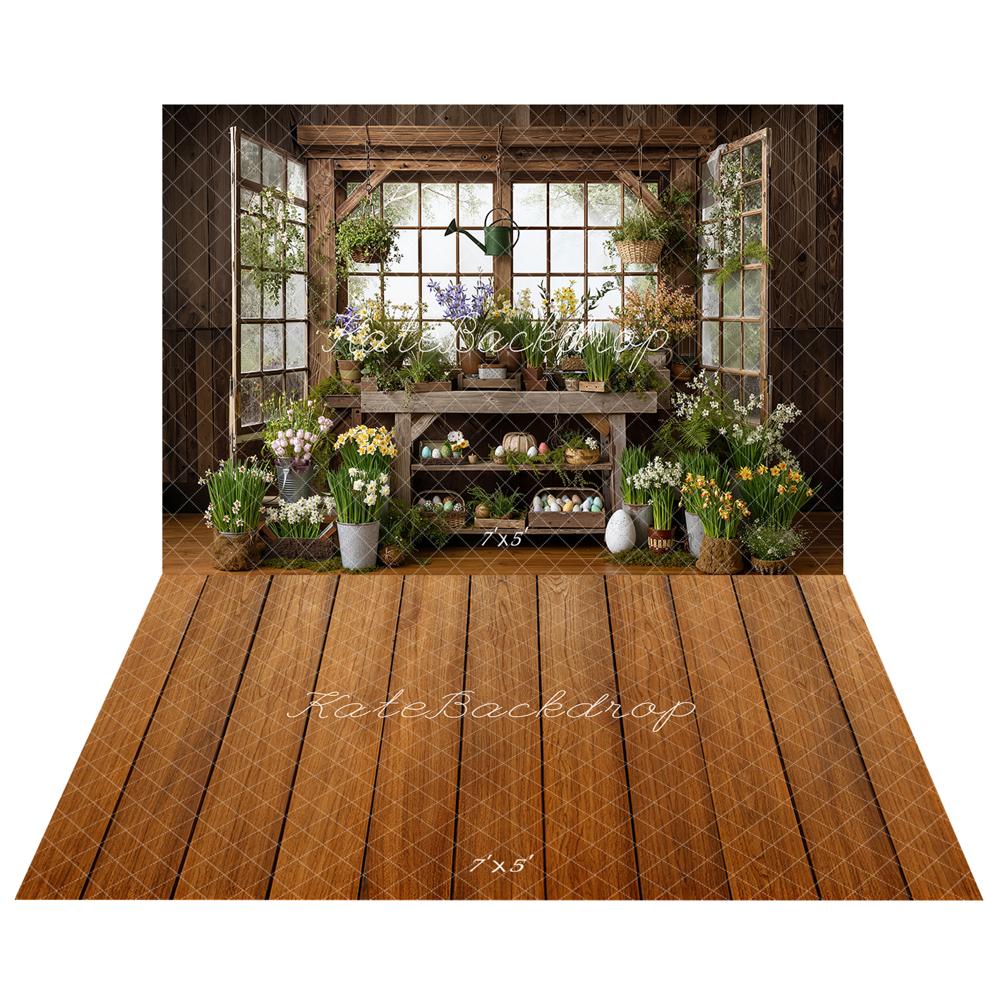 Kate Easter Egg Flower Pot Backdrop+Wood Floor Backdrop