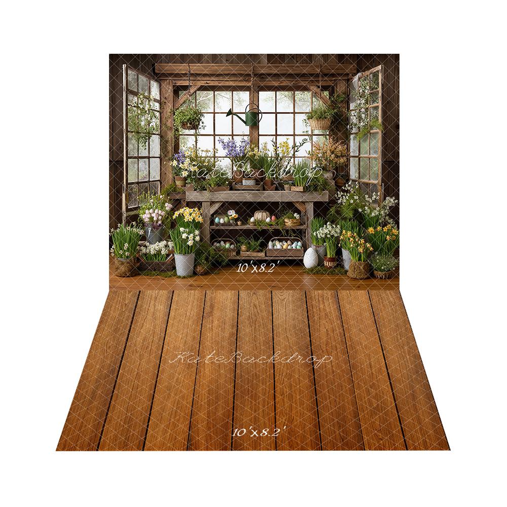 Kate Easter Egg Flower Pot Backdrop+Wood Floor Backdrop
