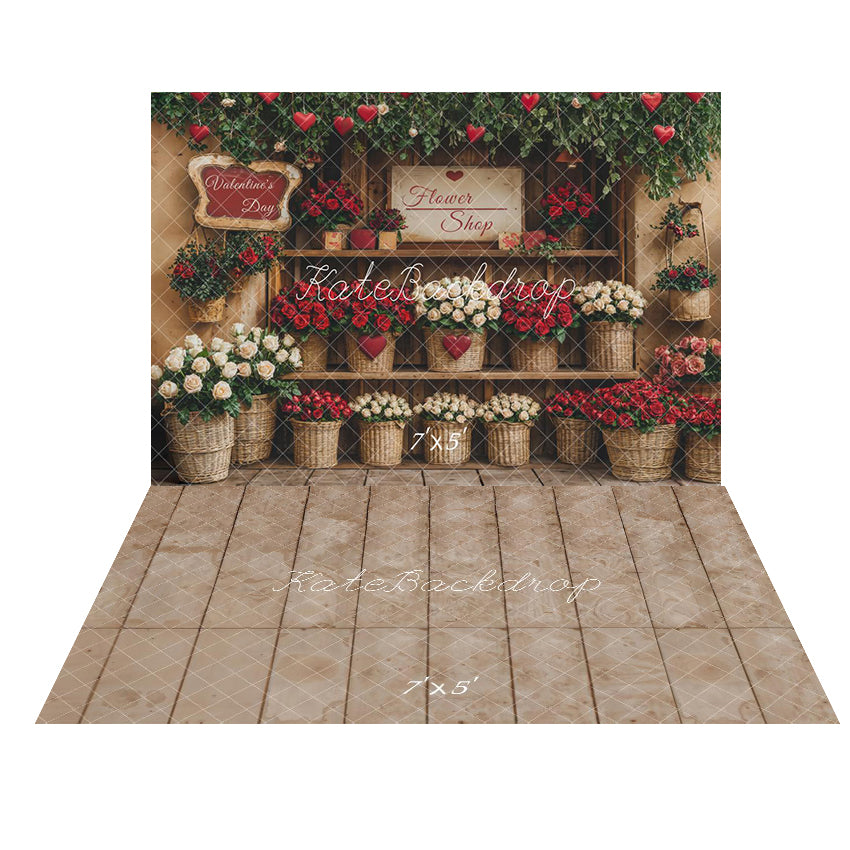Kate Valentine's Day Flower Shop Backdrop+Stone Floor Backdrop