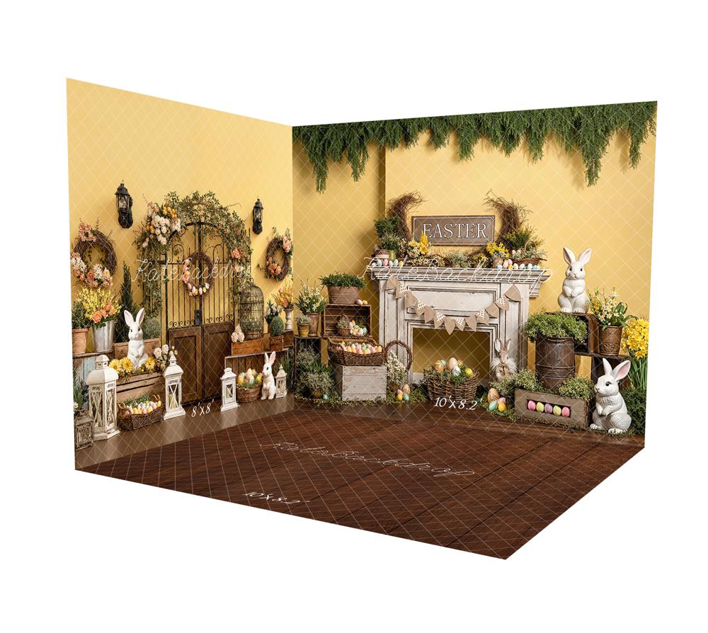 Kate Easter Bunny Door Fireplace Yellow Wall Room Set