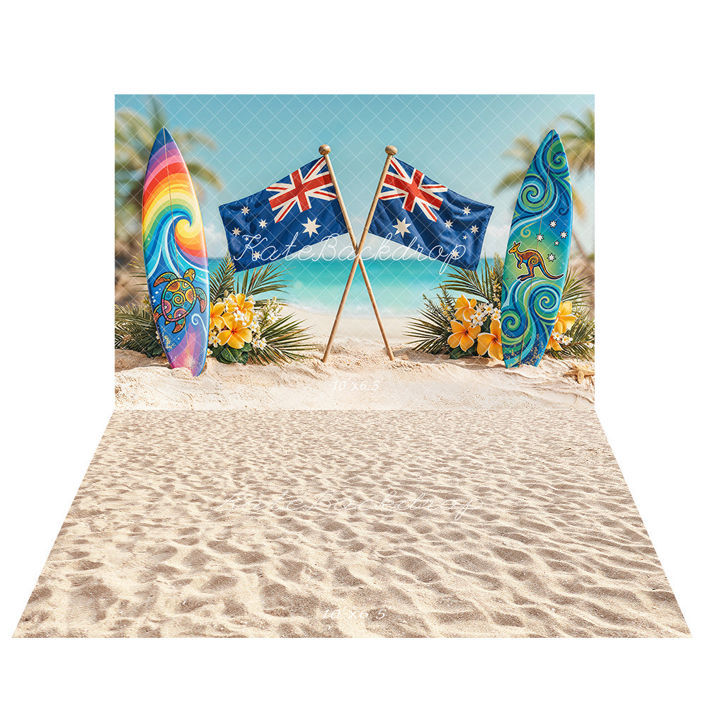 Kate Summer Surfboard Australian Flag Backdrop+Sand Floor Backdrop