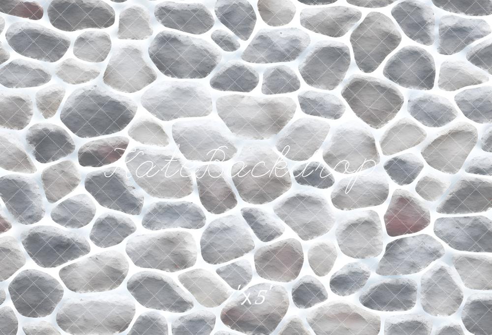 Kate Grey Cobblestone Wall Texture Vinyl Backdrop Floor
