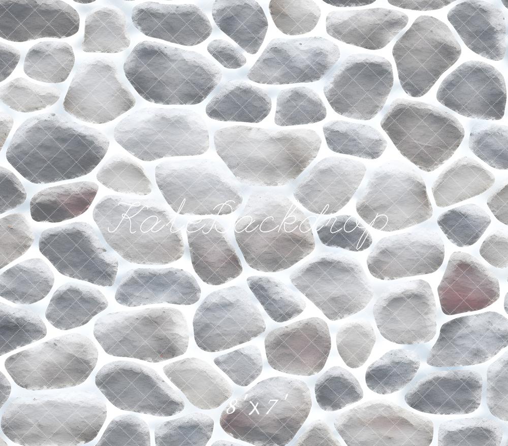 Kate Grey Cobblestone Wall Texture Vinyl Backdrop Floor